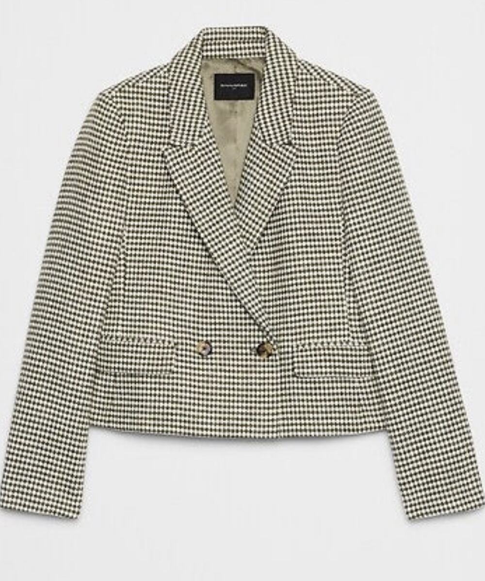 NWT Banana Republic Textured Short Blazer Fern Green Check Preppy Women’s Sz 6
